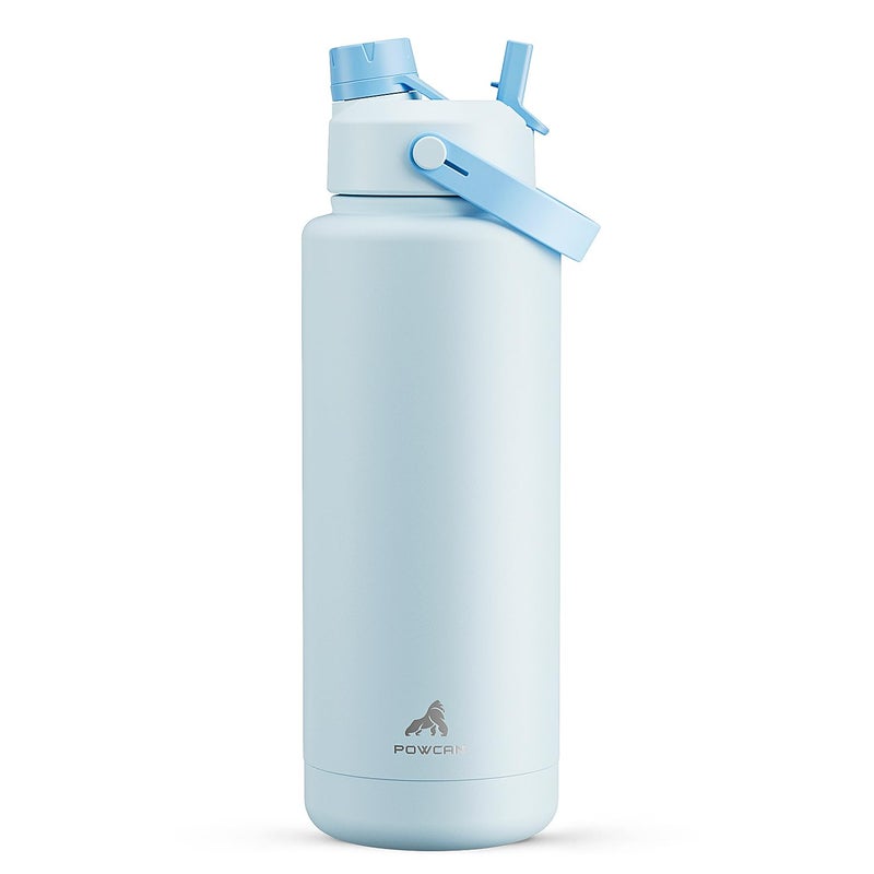 POWCAN 40 oz Insulated Water Bottle with 2-in-1 Straw and Spout Lid, Keep Cold 24H, Leak-Proof, BPA-Free, Double Wall Stainless Steel Water Bottle for Sports, Gym, Travel, and School (Sea Breeze) - Image 1