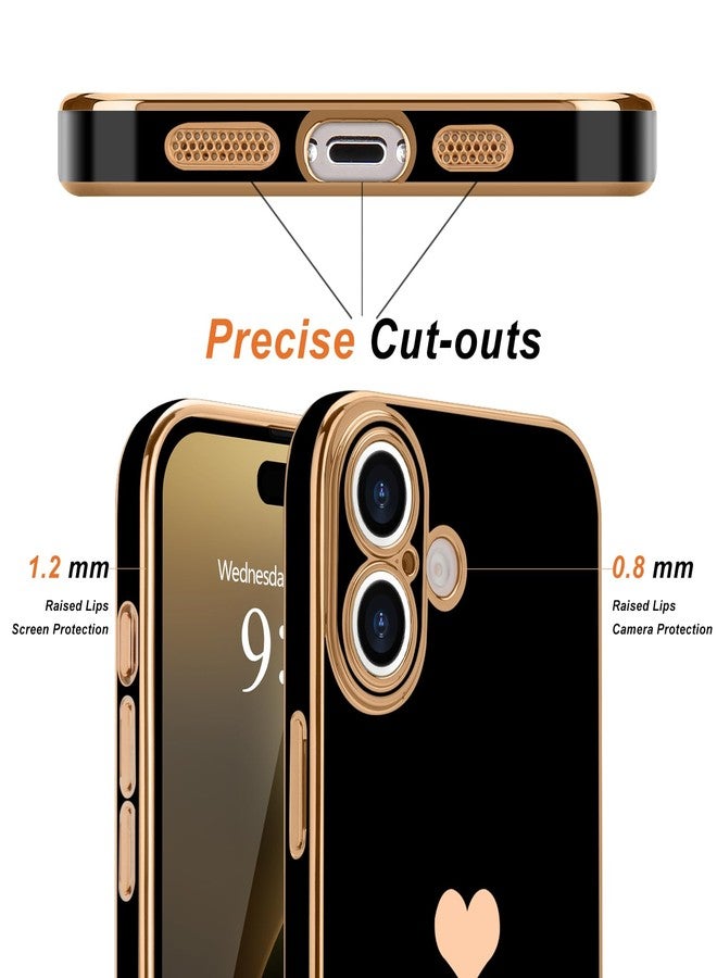 Teageo for iPhone 16 Case with Screen Protector [2 Pack] Girl Women Cute Girly Love-Heart Luxury Gold Soft Cover Camera Protection Silicone Shockproof Phone Case for iPhone 16, White - Image 2