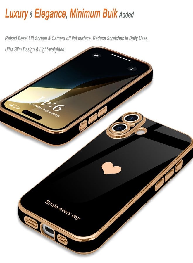 Teageo for iPhone 16 Case with Screen Protector [2 Pack] Girl Women Cute Girly Love-Heart Luxury Gold Soft Cover Camera Protection Silicone Shockproof Phone Case for iPhone 16, White - Image 3