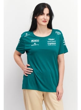 Aston Martin Women Crew Neck Short Sleeve Brand Logo T-Shirt, Green  - Image 1