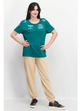 Aston Martin Women Crew Neck Short Sleeve Brand Logo T-Shirt, Green  - Image 3