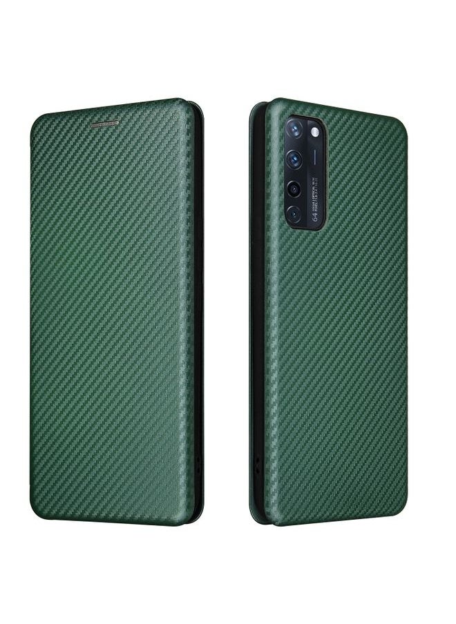 HuHa Case Cover For ZTE Axon 20 5G / 4G Carbon Fiber Texture Horizontal Flip TPU + PC + PU Leather Case with Card Slot(Green) 