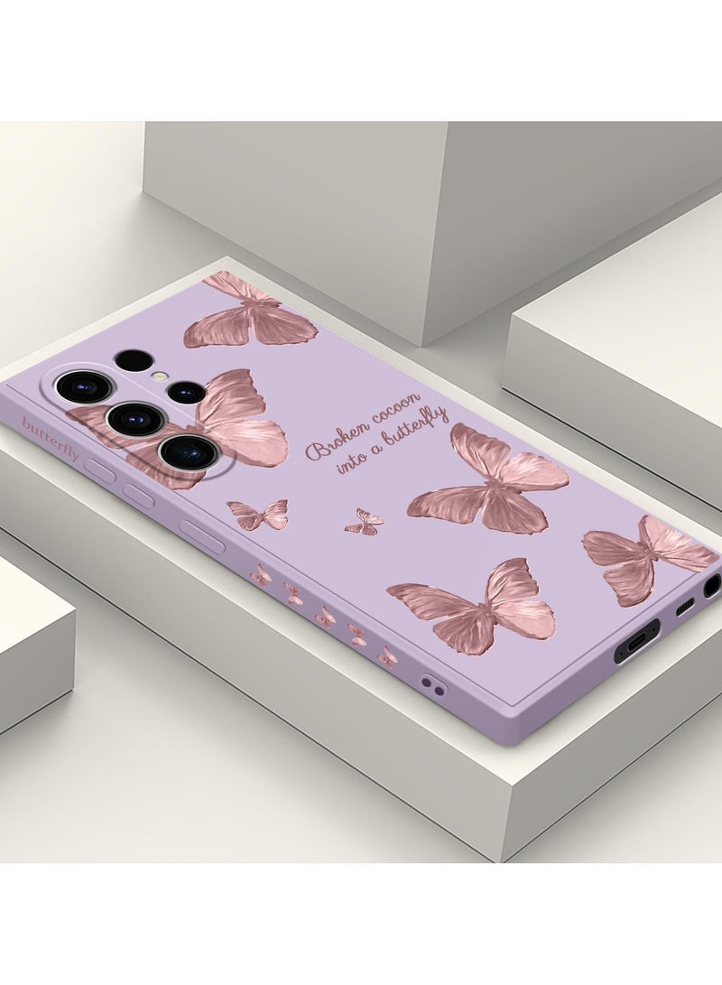 for Samsung Galaxy S23 Ultra Case, for Galaxy S23 Ultra Case Flowers Butterfly Anti Slip Shockproof Flexibility Soft Silicone Protector Phone for Samsung Galaxy S23 Ultra Case-Butterfly Purple - Image 1