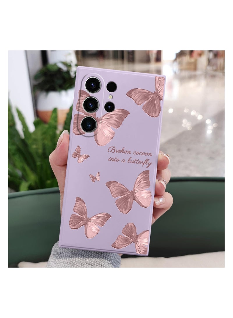 for Samsung Galaxy S23 Ultra Case, for Galaxy S23 Ultra Case Flowers Butterfly Anti Slip Shockproof Flexibility Soft Silicone Protector Phone for Samsung Galaxy S23 Ultra Case-Butterfly Purple - Image 2