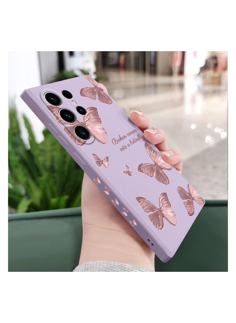 for Samsung Galaxy S23 Ultra Case, for Galaxy S23 Ultra Case Flowers Butterfly Anti Slip Shockproof Flexibility Soft Silicone Protector Phone for Samsung Galaxy S23 Ultra Case-Butterfly Purple - Image 3