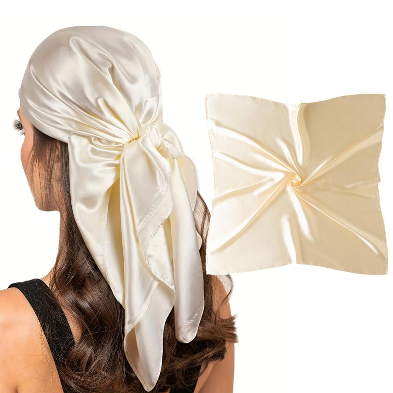 vimate Silk Satin Scarf, 35'' Square Cream Silk Feeling Scarf Silky Scarves for Hair Wrapping.(Style-33) - Image 1