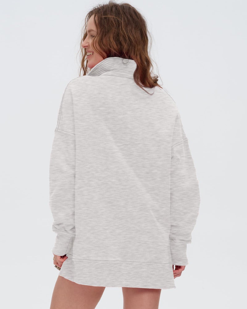 Locachy Womens Casual Oversized Sweatshirt Long Sleeve Button Henley Neck Pullover Tops Fashion Outfits Clothes Light Grey M - Image 4