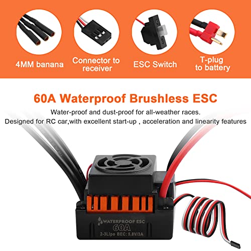 ARRAROWN RC Motor & ESC Combo Set,1:10 F540 4370KV Brushless Motor and 60A ESC with Electric Speed Controller Program Card for 1/10 RC Off Road Car Trucks - Image 2