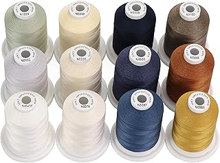 New brothread 12 Neutral&Jean Colors Multi-Purpose 100% Mercerized Cotton Threads 30WT(50S/3) 600M(660Y) Each Spool for - Image 1