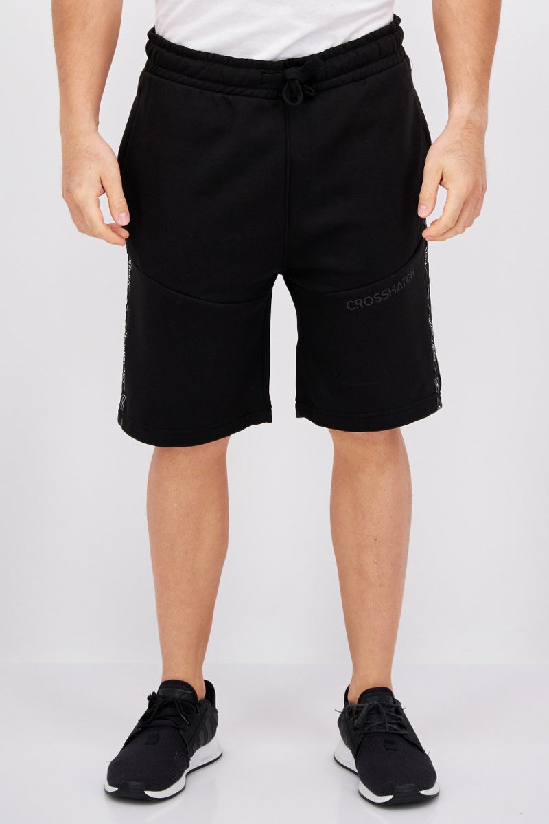 CROSSHATCH Men Drawstring Brand Logo Basic Shorts, Black - Image 1