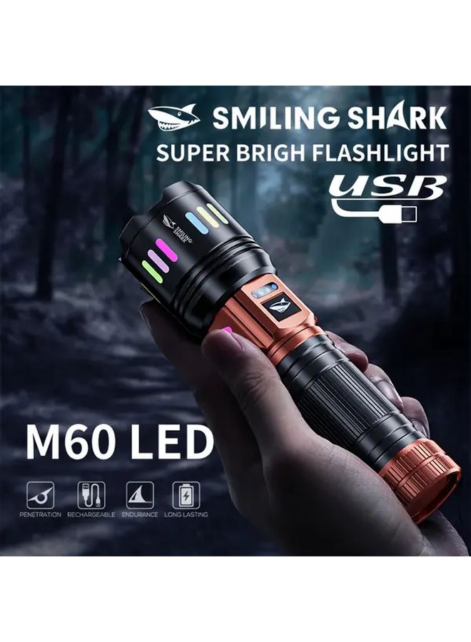 SD 5251 Black Smiling Shark High Lumens Rechargeable Zoomable LED Flashlight For Camping - Image 2