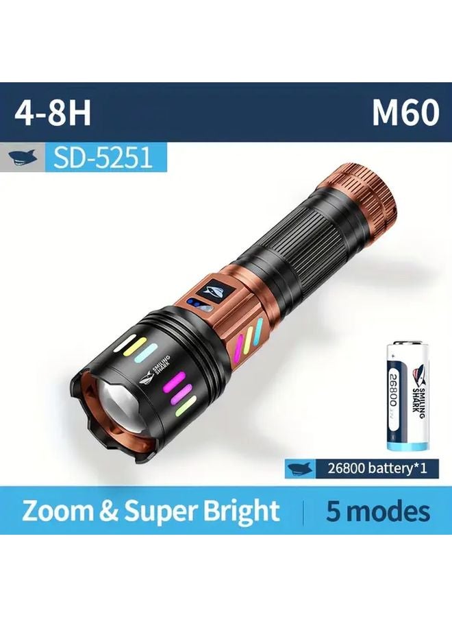 SD 5251 Black Smiling Shark High Lumens Rechargeable Zoomable LED Flashlight For Camping - Image 1