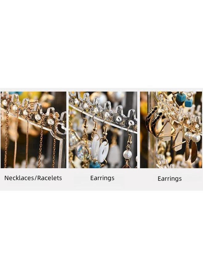 WAOKN - 360 Rotating Earring Holder and Jewelry Organizer, 4 Tiers Jewelry Rack Display Classic Stand, 158 Holes and 158 Grooves for Necklaces Earrings Piercings, Clear - Image 1