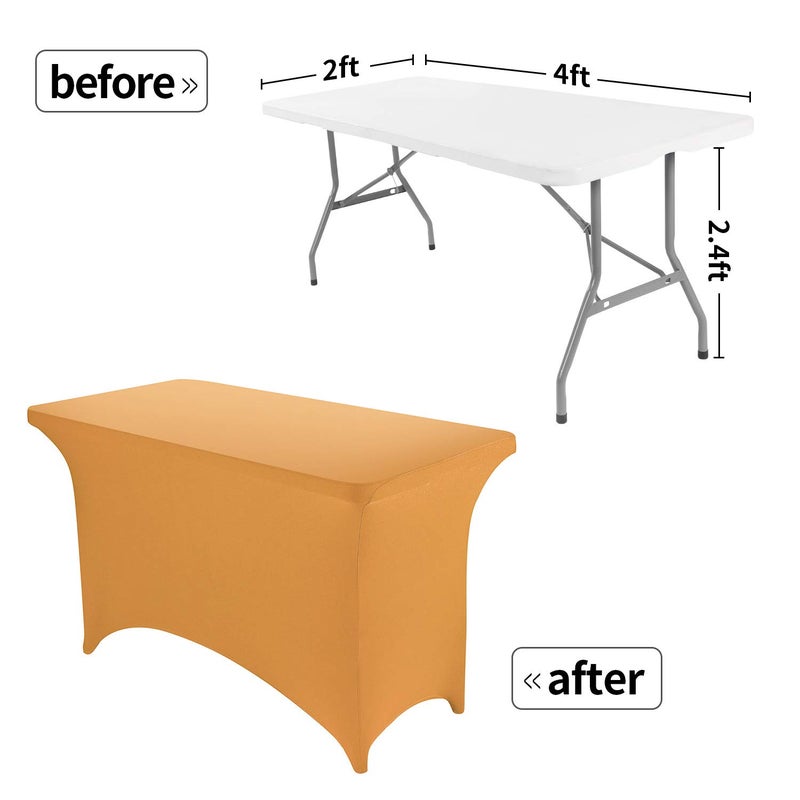Peomeise 4FT Spandex Table Cover Rectangular Stretch Spandex Tablecloth (Gold 4FT) - Image 2