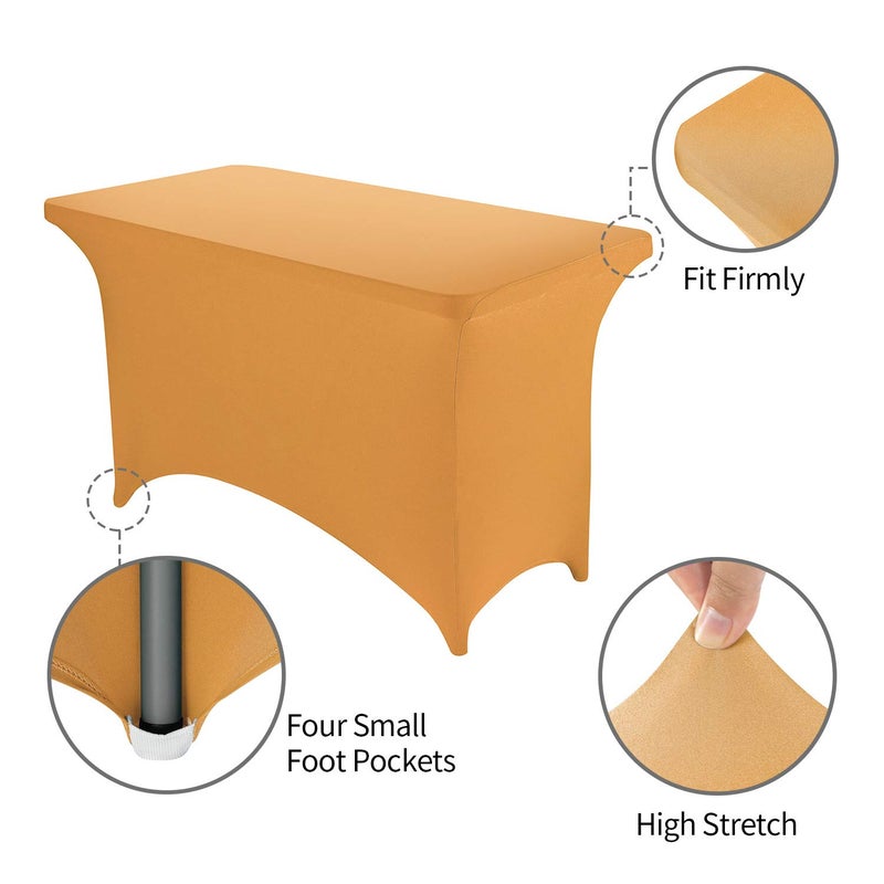 Peomeise 4FT Spandex Table Cover Rectangular Stretch Spandex Tablecloth (Gold 4FT) - Image 3