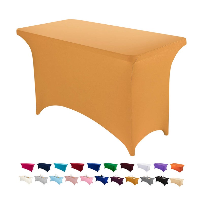 Peomeise 4FT Spandex Table Cover Rectangular Stretch Spandex Tablecloth (Gold 4FT) - Image 1