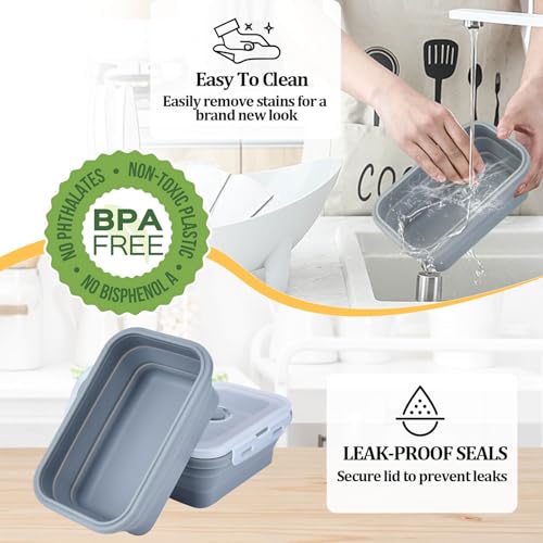 DGDUBRB Collapsible Food Storage Containers with Lids, Silicone Meal Prep Containers BPA Free, Lunch Containers Collapsible Bowls Sets for Camping Storage Containers, Microwave Freezer Dishwasher Safe, Gray - Image 4