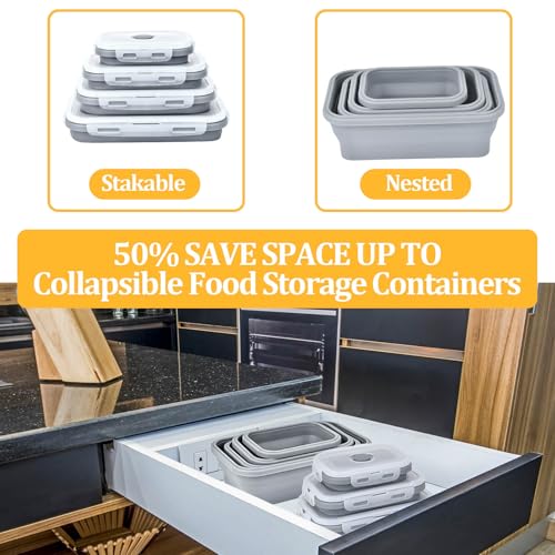 DGDUBRB Collapsible Food Storage Containers with Lids, Silicone Meal Prep Containers BPA Free, Lunch Containers Collapsible Bowls Sets for Camping Storage Containers, Microwave Freezer Dishwasher Safe, Gray - Image 5