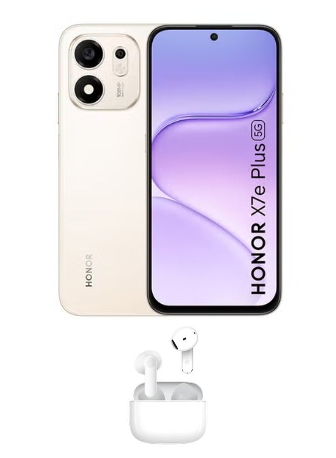 هونور X7e Plus Dual SIM 5G 6GB RAM 128GB Desert Gold With Free Choice Earbuds X7e (Color of gift may vary) - Middle East Version - Image 1