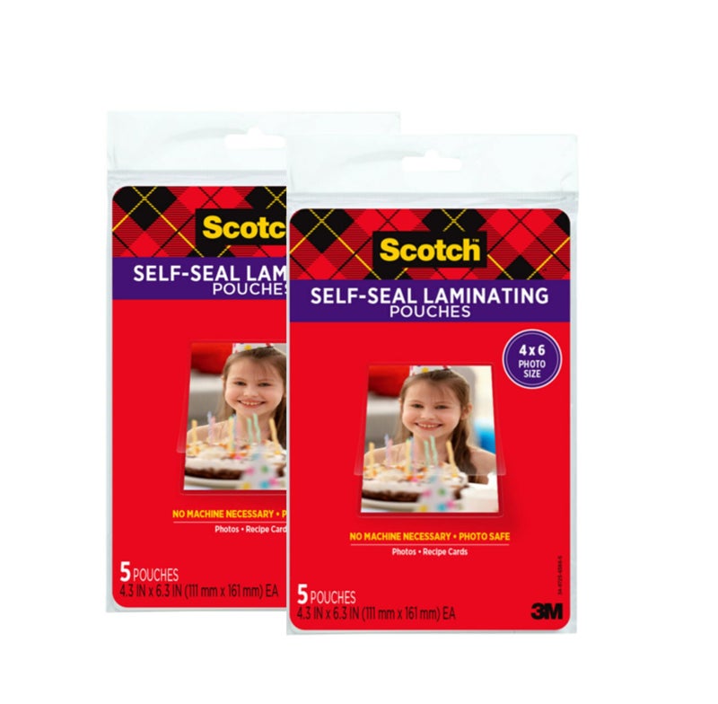 Scotch  Scotch(R) Self-Sealing Laminating Pouches, Gloss Finish, 4 x 6 Inches (PL900G) (Pack of 2) - Image 1