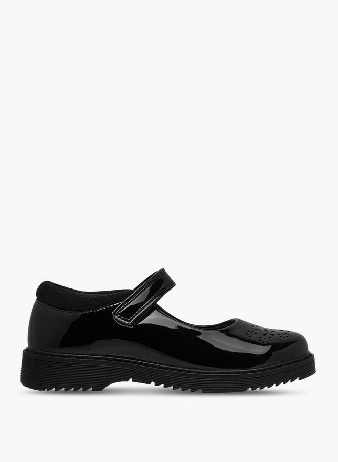 JUNIORS Girls Cut Out Detail Mary Jane School Shoes with Hook and Loop Closure  - Image 3