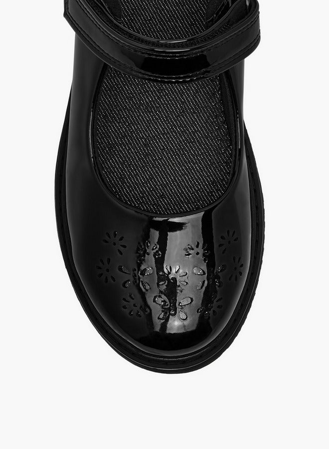JUNIORS Girls Cut Out Detail Mary Jane School Shoes with Hook and Loop Closure  - Image 4