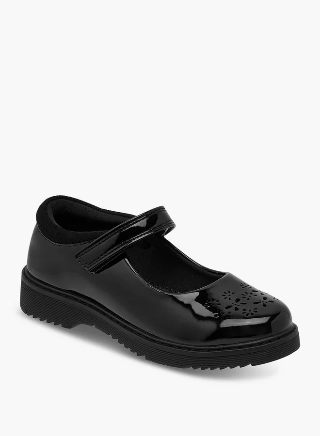 JUNIORS Girls Cut Out Detail Mary Jane School Shoes with Hook and Loop Closure
