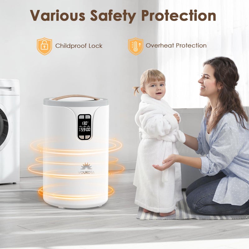 VOUKOTA Towel Warmer, 20L Towel Warmers for Bathroom with LED Display for Time and Temperature, Bucket-Style Warmer with Delay Timer 0.5-24H, Heating Time 30/60/90 Mins, Child Lock - Image 5