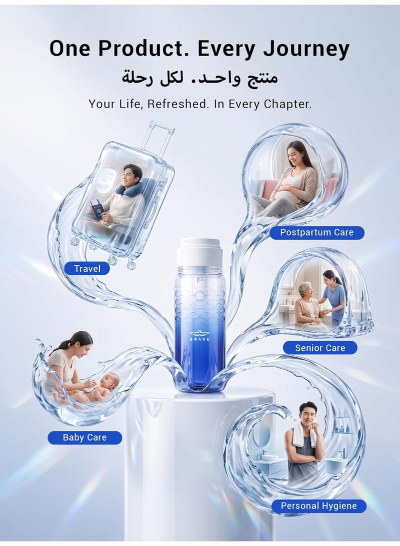 Brave 320ml Portable Bidet Shattaf | USB-C Rechargeable Electric Travel Bidet with 3 Pressure Modes, High-Pressure Water Spray & 180° Adjustable Nozzle | IPX7 Waterproof, Leak-Proof Personal Hygiene Washer | Portable Travel Bidet for Home, Camping, Travel & Public Restrooms | Blue - Image 4