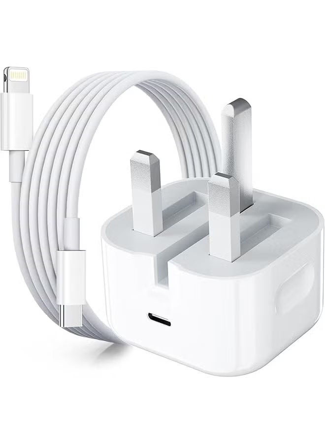iPhone 20W Fast Charger | USB C Wall Fast Charger Adapter with 1m USB C to Lightning Cable Compatible with iPhone 14/14 Pro/14 Pro Max/13/12/SE2020/11/XR/XS Max/X/iPad - Image 1