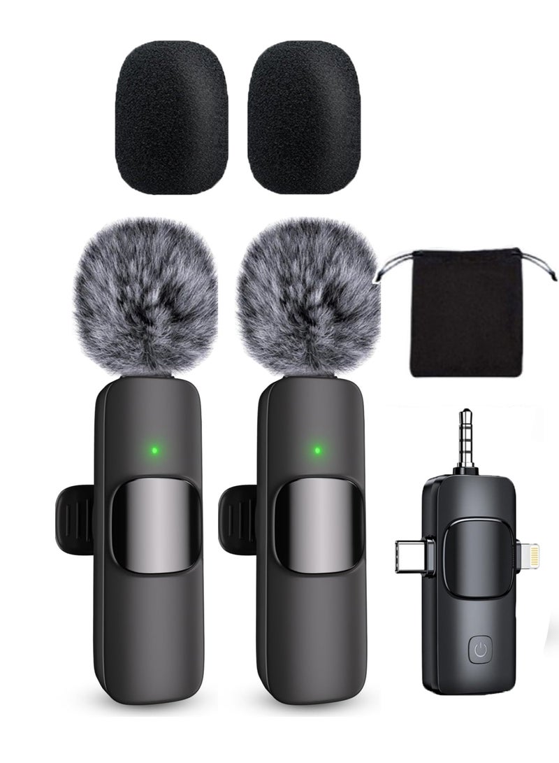 مس تيارا ميكروفون لافالير لاسلكي لنوع C وiPhone - ميكروفون لاسلكي للتوصيل والتشغيل، ميكروفون لافالير صغير، يتضمن 2 ميكروفون، 2 بوم بوم، 1 موصل متعدد الواجهات، 1 حقيبة تخزين، شريحة تقليل الضوضاء فائقة الانخفاض 2.4 جيجاهرتز، مناسب لتسجيل الفيديو والمقابلات والبودكاست والمدونات المرئية ويوتيوب وتيك توك وما إلى ذلك. (عبوة من قطعتين) - Image 2