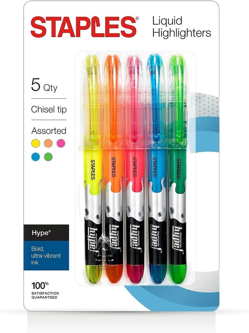 Staples Hype Liquid Highlighters Assorted 5Pack - Image 1