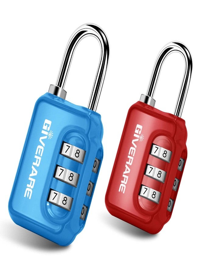 GIVERARE 2 Pack Combination Lock, 3-Digit Padlock Keyless, Resettable Luggage Locks for Backpack, Gym & School&Employee Locker,Weatherproof Travel Lock for Fence, Backyard Gate, Hasp, Case-Blue+Red - Image 1