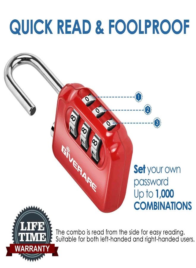 GIVERARE 2 Pack Combination Lock, 3-Digit Padlock Keyless, Resettable Luggage Locks for Backpack, Gym & School&Employee Locker,Weatherproof Travel Lock for Fence, Backyard Gate, Hasp, Case-Blue+Red - Image 4