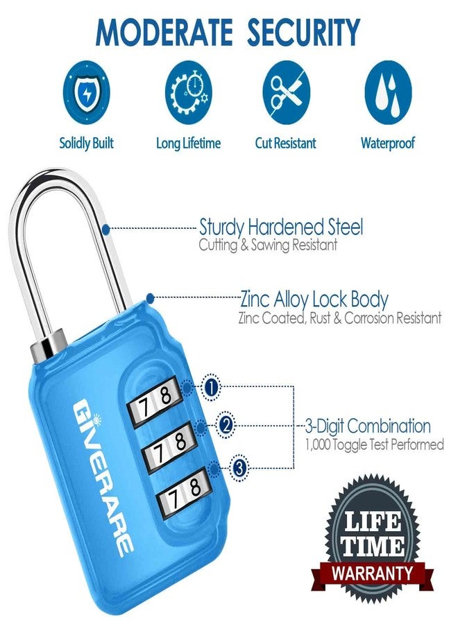 GIVERARE 2 Pack Combination Lock, 3-Digit Padlock Keyless, Resettable Luggage Locks for Backpack, Gym & School&Employee Locker,Weatherproof Travel Lock for Fence, Backyard Gate, Hasp, Case-Blue+Red - Image 5