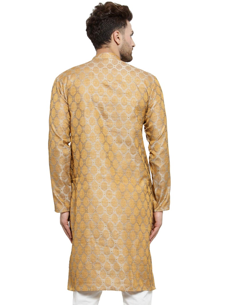 Jompers Men's Cotton Silk Straight Kurta (KO_586Silver_M_Medium) - Image 2