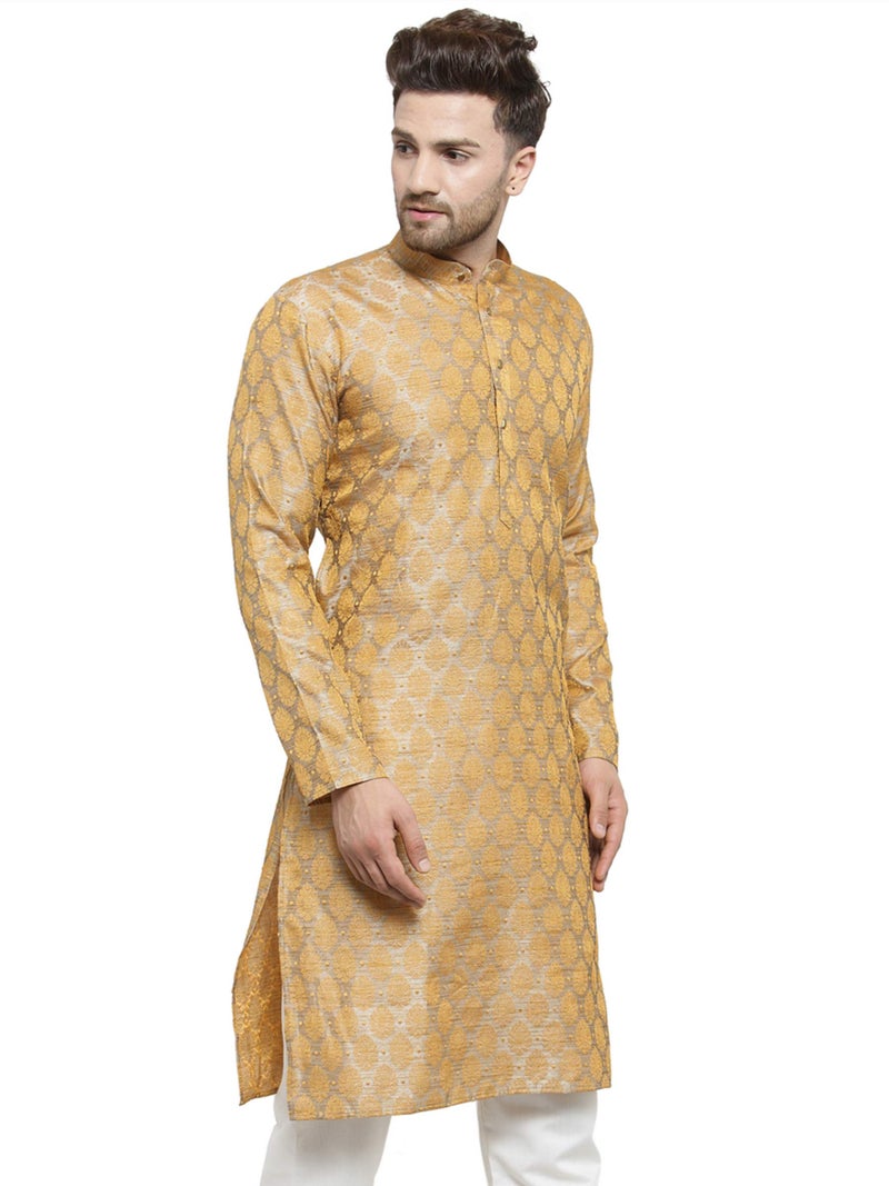 Jompers Men's Cotton Silk Straight Kurta (KO_586Silver_M_Medium) - Image 3