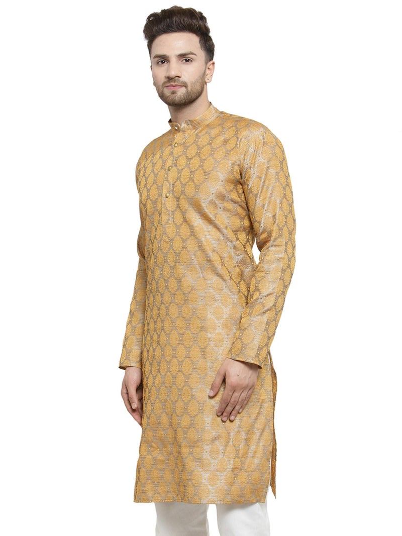 Jompers Men's Cotton Silk Straight Kurta (KO_586Silver_M_Medium) - Image 4
