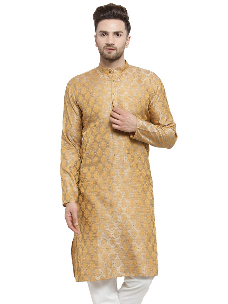 Jompers Men's Cotton Silk Straight Kurta (KO_586Silver_M_Medium) - Image 1