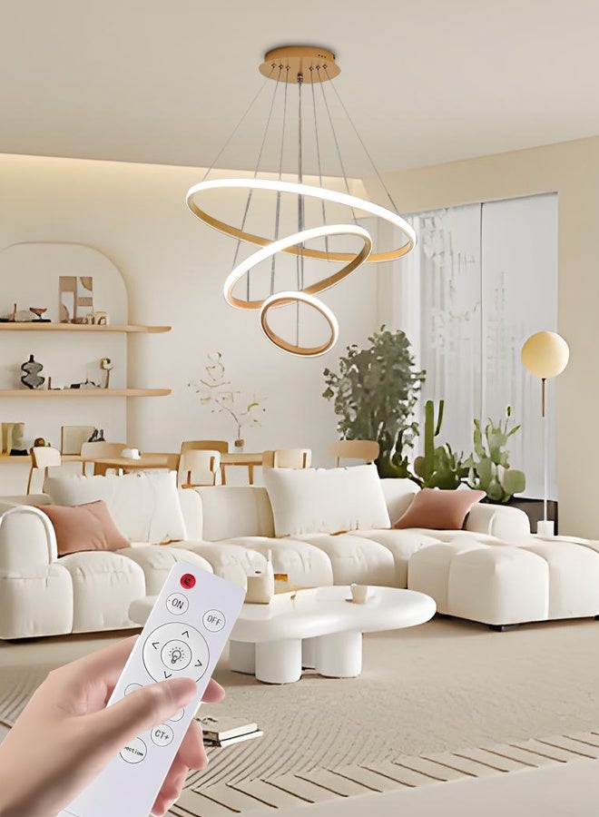 الصمام الحديث الذكي، 3 حلقات LED Pendant Light Fixture القاطع المعاصر LED الدائري مع BT Wireless Smart APP Remote Control 3 Color in One 55W LED Chandelier Ceiling Pendant Light - Image 1