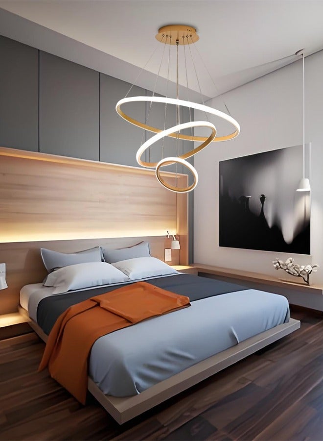 الصمام الحديث الذكي، 3 حلقات LED Pendant Light Fixture القاطع المعاصر LED الدائري مع BT Wireless Smart APP Remote Control 3 Color in One 55W LED Chandelier Ceiling Pendant Light - Image 3