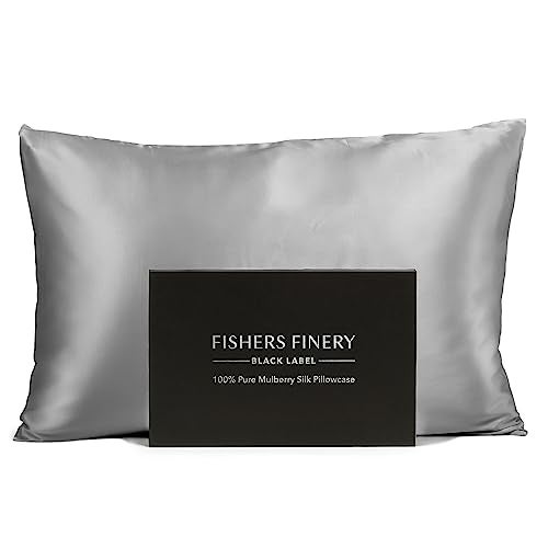 Fishers Finery 30mm 100% Pure Mulberry Silk Pillowcase, Quality Tested (Silver, Queen) - Image 1