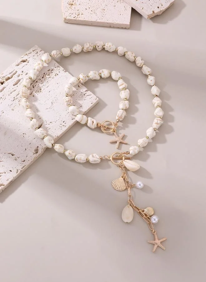 Take Two Shell Starfish Necklace and Bracelet Jewelry Set