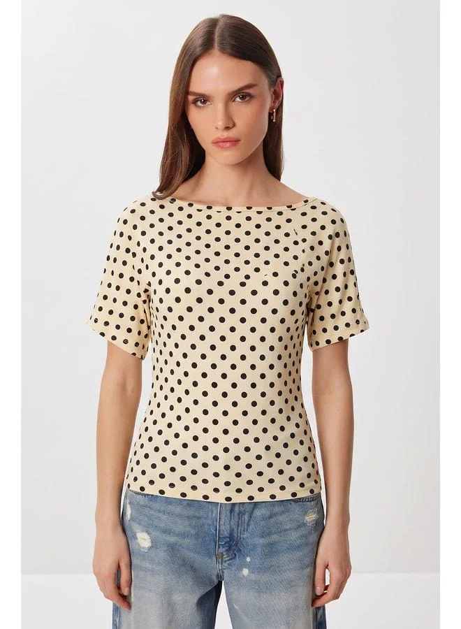 Lovely Istanbul Polka-Dotted Sandy Knit Blouse LCR0121 YELLOW.