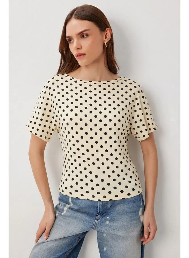 Lovely Istanbul Polka-Dotted Sandy Knit Blouse LCR0121 YELLOW.