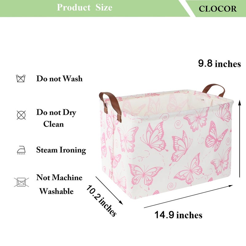 CLOCOR Rectangular Pink Basket, Collapsible Storage Bin, Waterproof Storage Box with Handles, Gift Organizer, Shelf Basket(Pink Butterfly) - Image 5