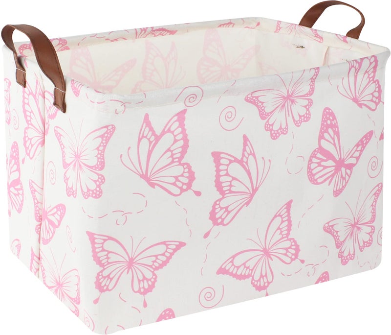 CLOCOR Rectangular Pink Basket, Collapsible Storage Bin, Waterproof Storage Box with Handles, Gift Organizer, Shelf Basket(Pink Butterfly) - Image 1