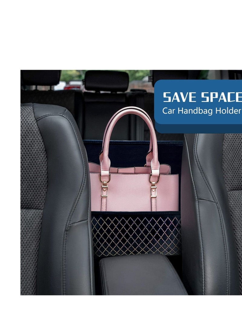 SYOSI Car Handbag Purse Holder for Cars Front Seat, Seat Storage Mesh Net Bag Pocket for Car Between Seats, Car Organizer Bags Automotive Accessory for Women, Velvet Fabric, Colorful Hot Rhinestones  - Image 2