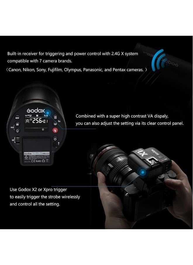 Godox Godox AD300Pro 300W Portable TTL Flash Strobe – HSS 1/8000s 2.4GHz Wireless Godox Flash with Built-in Trigger and Battery – Professional Camera Flash Light for Canon Nikon Sony DSLR and Mirrorless  - Image 4