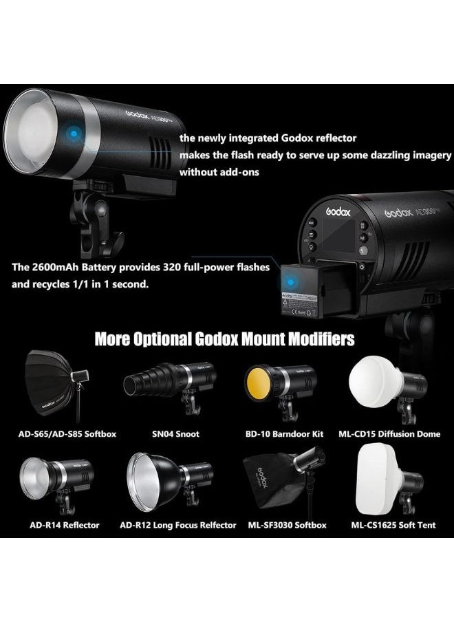 Godox Godox AD300Pro 300W Portable TTL Flash Strobe – HSS 1/8000s 2.4GHz Wireless Godox Flash with Built-in Trigger and Battery – Professional Camera Flash Light for Canon Nikon Sony DSLR and Mirrorless  - Image 5